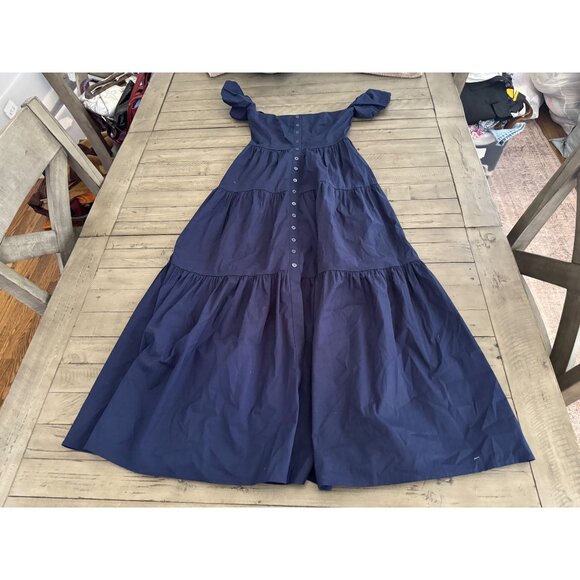 STAUD Elio Cotton Off Shoulder Midi Dress in Navy Blue Size 00 - Picture 2 of 4
